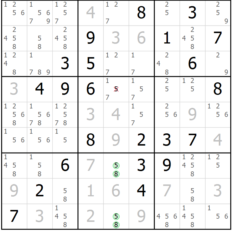 Position des candidats pour la solution de la Gr 44 page 47 du magazine de sudoku Virtuose n° 110