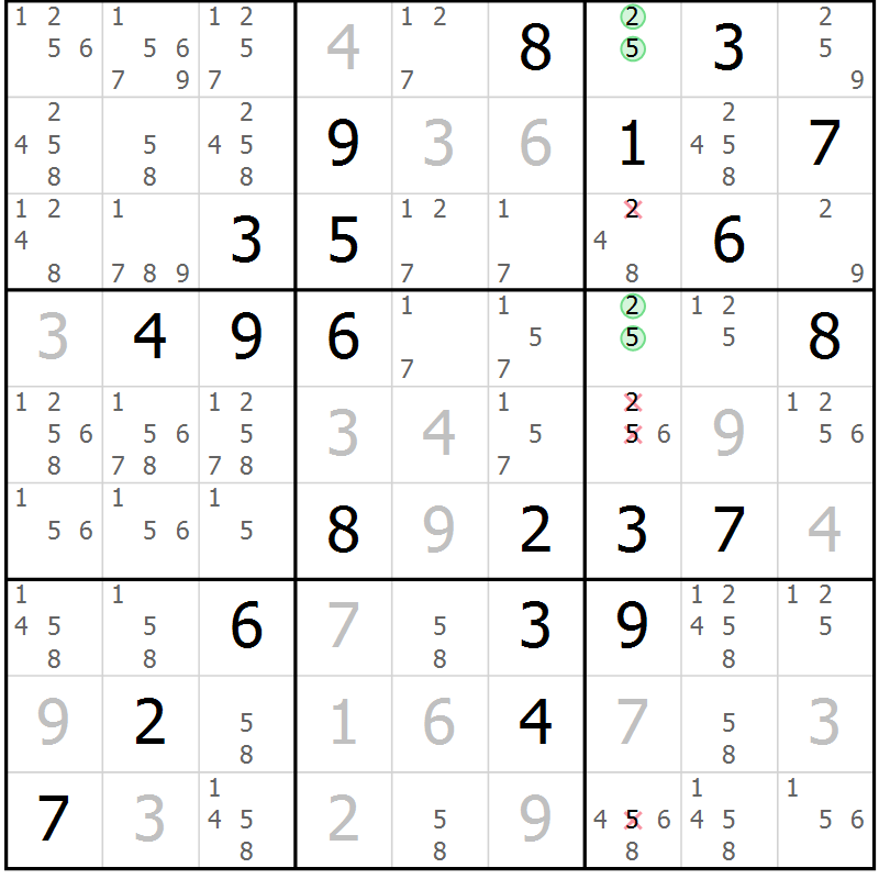 Position des candidats pour la solution de la Gr 44 page 47 du magazine de sudoku Virtuose n° 110