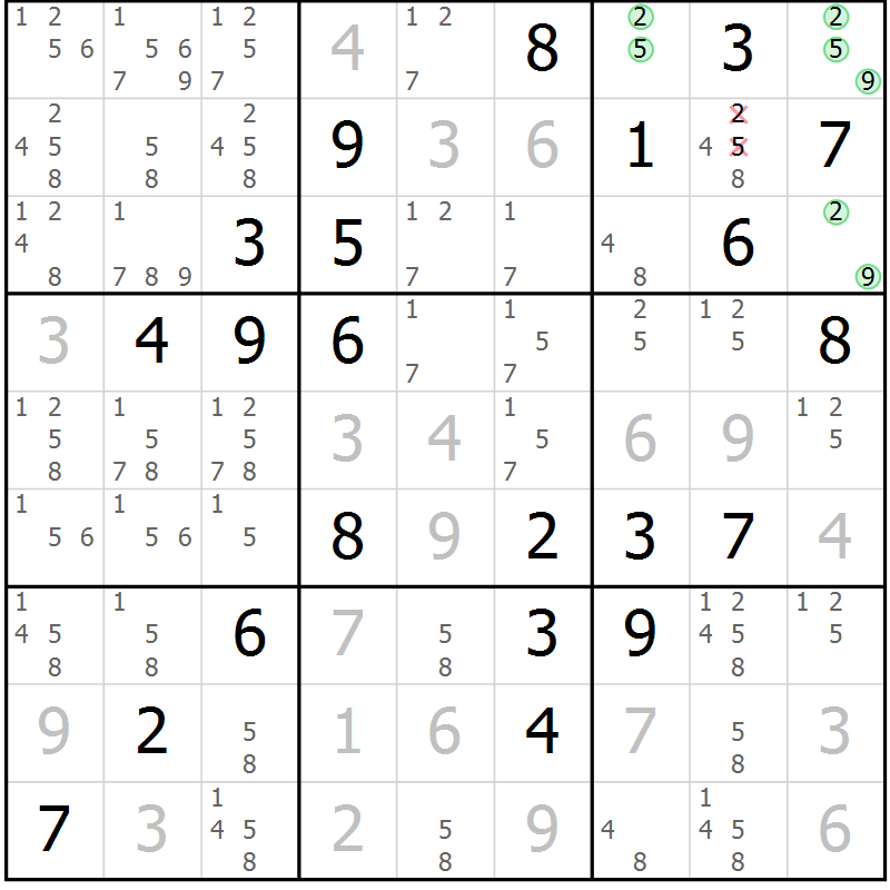 Position des candidats pour la solution de la Gr 44 page 47 du magazine de sudoku Virtuose n° 110