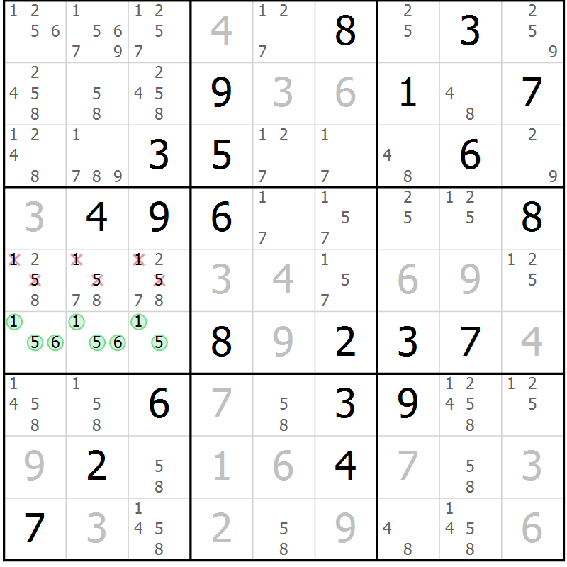 Position des candidats pour la solution de la Gr 44 page 47 du magazine de sudoku Virtuose n° 110