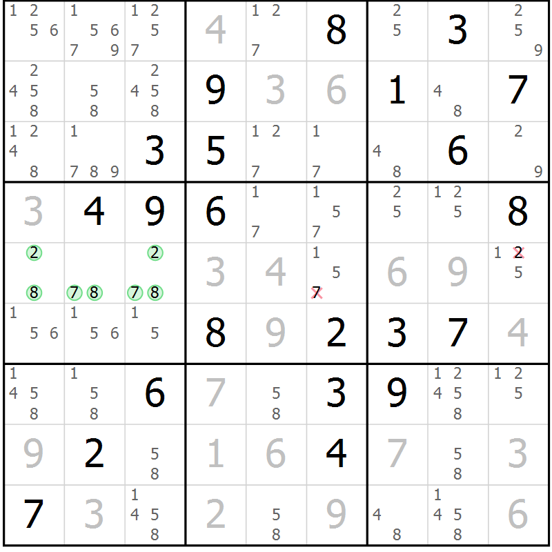 Position des candidats pour la solution de la Gr 44 page 47 du magazine de sudoku Virtuose n° 110