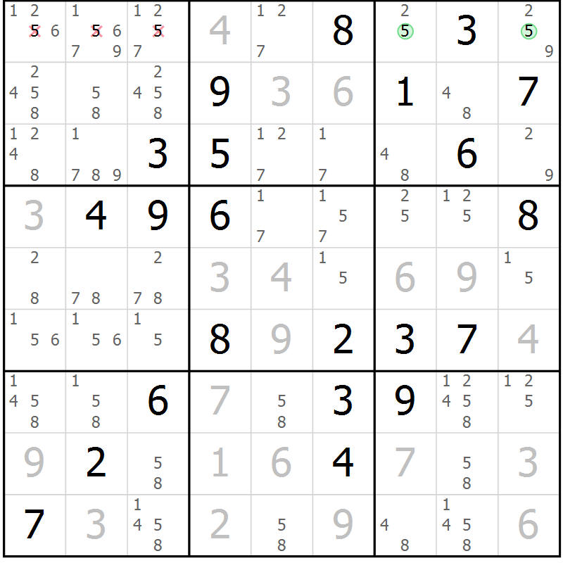Position des candidats pour la solution de la Gr 44 page 47 du magazine de sudoku Virtuose n° 110