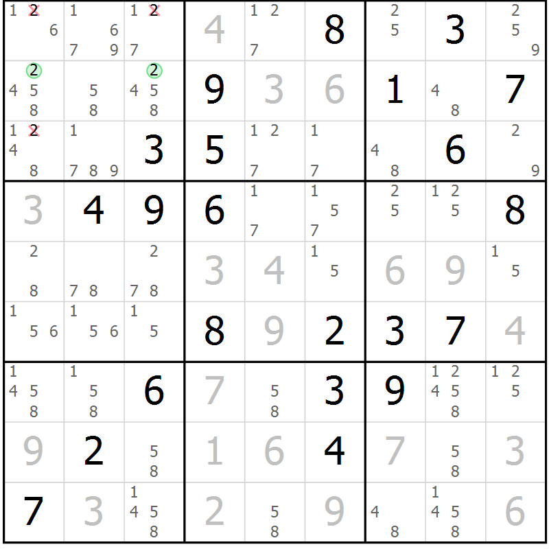 Position des candidats pour la solution de la Gr 44 page 47 du magazine de sudoku Virtuose n° 110