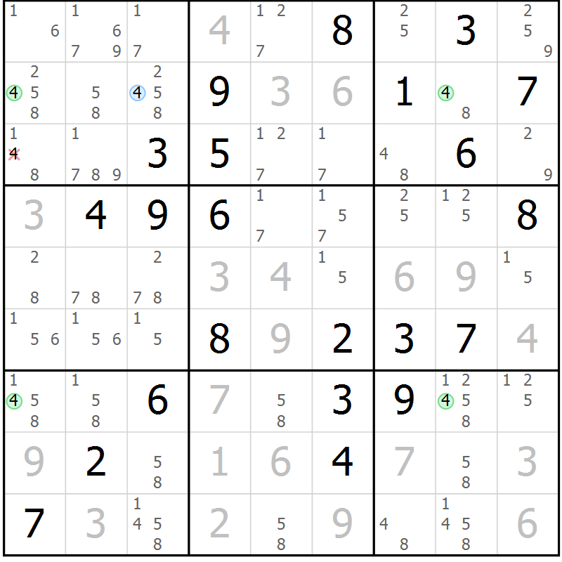 Position des candidats pour la solution de la Gr 44 page 47 du magazine de sudoku Virtuose n° 110