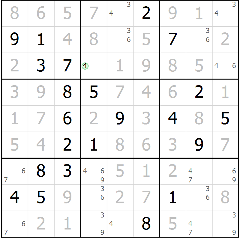 Position des candidats pour la solution de la Gr 45 page 48 du magazine de sudoku Virtuose n° 110