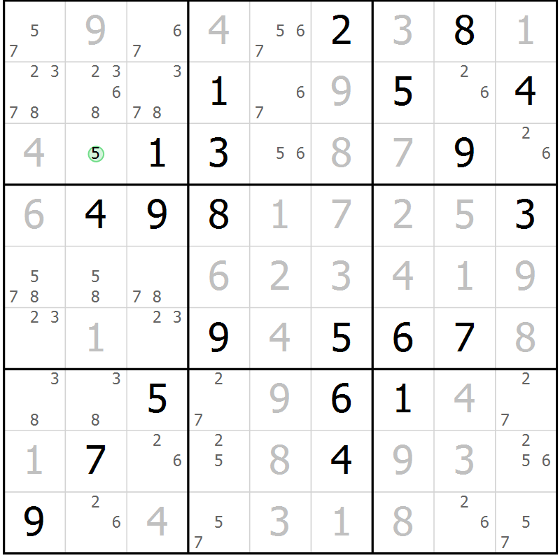Position des candidats pour la solution de la Gr 46 page 49 du magazine de sudoku Virtuose n° 110