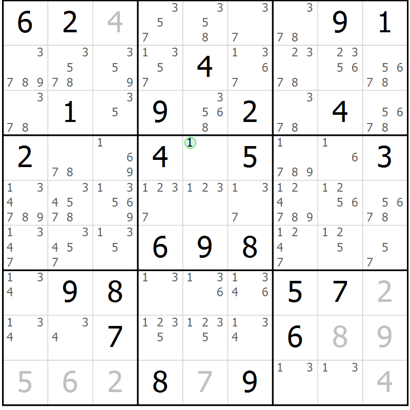 Position des candidats pour la solution de la Gr 47 page 50 du magazine de sudoku Virtuose n° 110