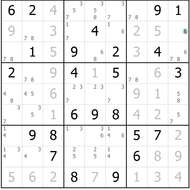Position des candidats pour la solution de la Gr 47 page 50 du magazine de sudoku Virtuose n° 110