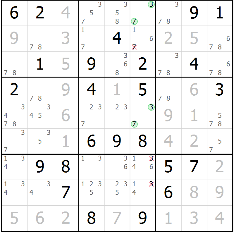 Position des candidats pour la solution de la Gr 47 page 50 du magazine de sudoku Virtuose n° 110