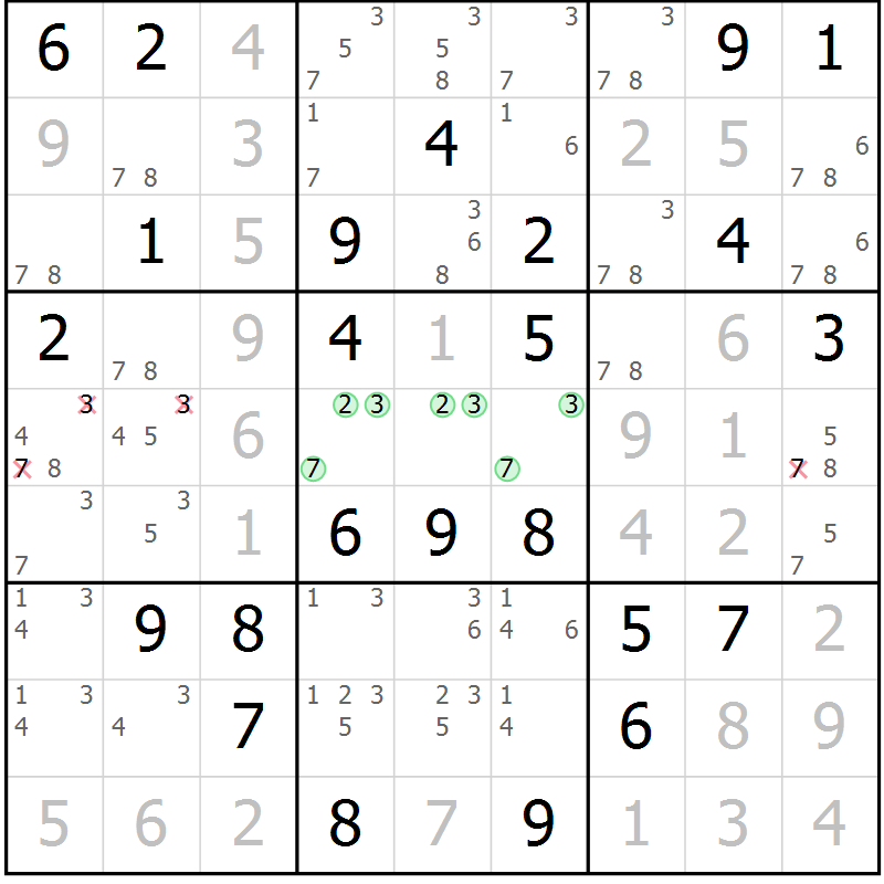Position des candidats pour la solution de la Gr 47 page 50 du magazine de sudoku Virtuose n° 110
