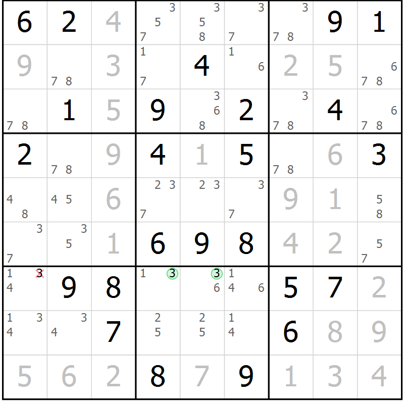 Position des candidats pour la solution de la Gr 47 page 50 du magazine de sudoku Virtuose n° 110