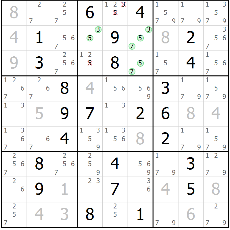 Position des candidats pour la solution de la Gr 48 page 51 du magazine de sudoku Virtuose n° 110
