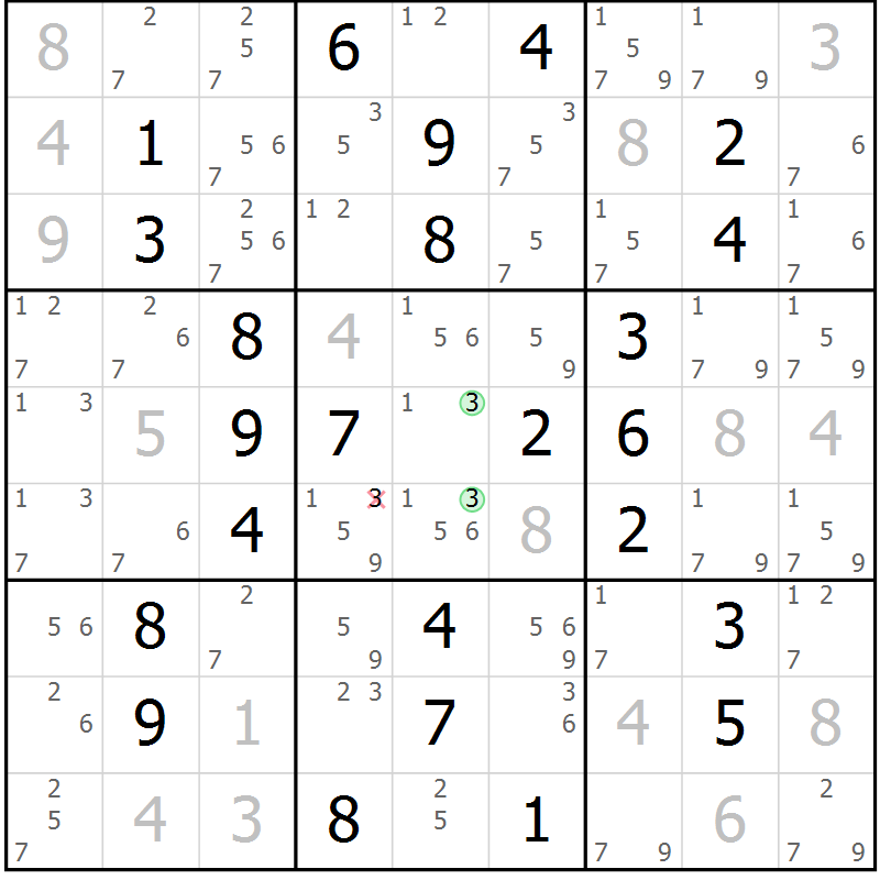 Position des candidats pour la solution de la Gr 48 page 51 du magazine de sudoku Virtuose n° 110