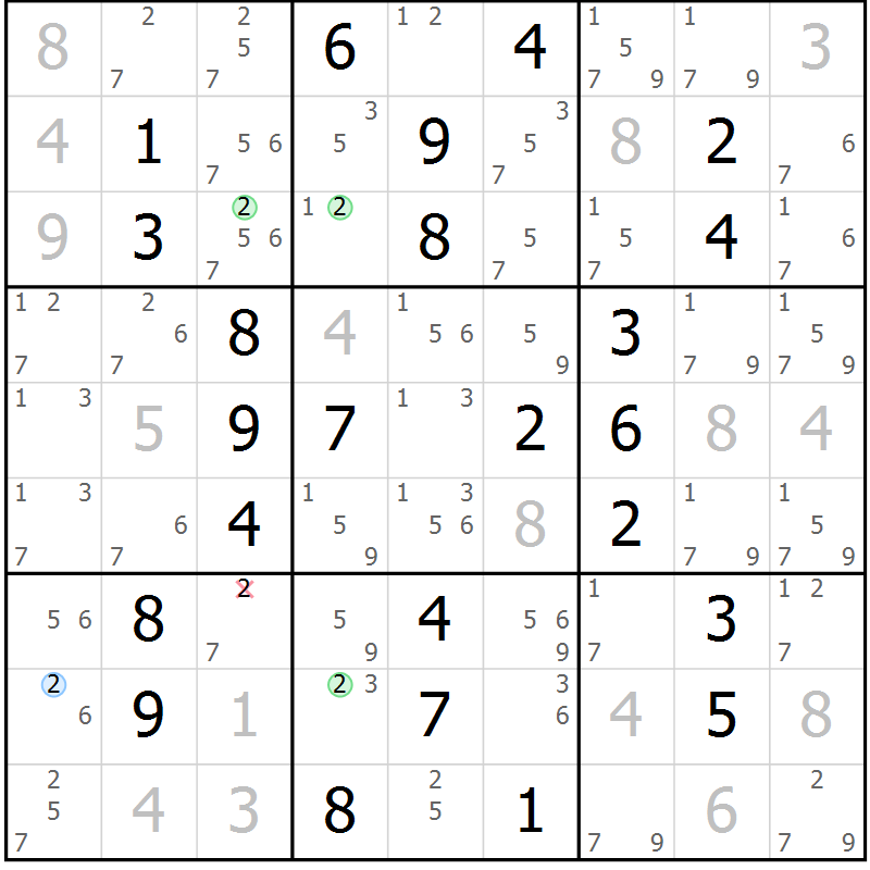 Position des candidats pour la solution de la Gr 48 page 51 du magazine de sudoku Virtuose n° 110