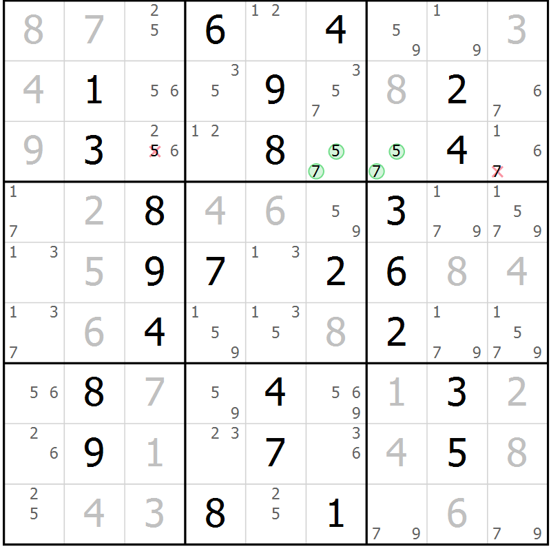 Position des candidats pour la solution de la Gr 48 page 51 du magazine de sudoku Virtuose n° 110