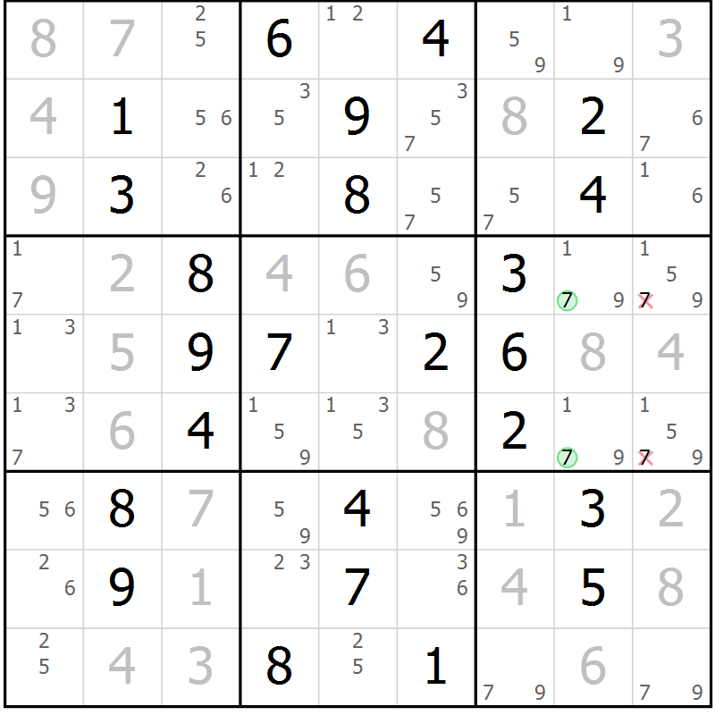 Position des candidats pour la solution de la Gr 48 page 51 du magazine de sudoku Virtuose n° 110