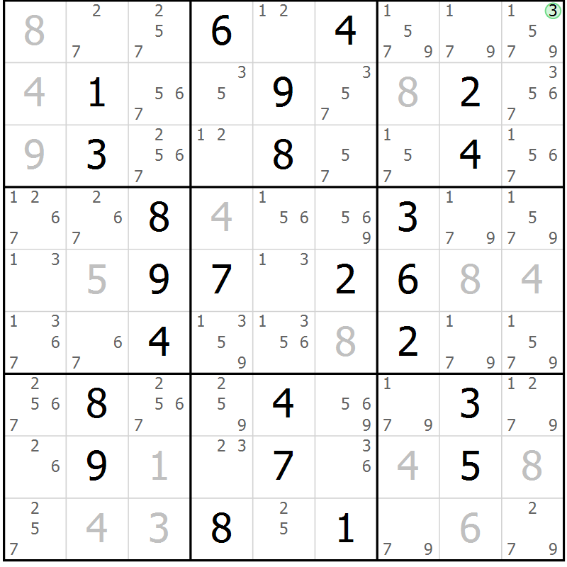 Position des candidats pour la solution de la Gr 48 page 51 du magazine de sudoku Virtuose n° 110