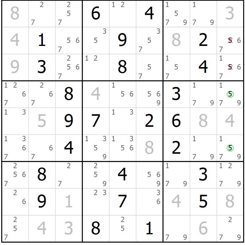 Position des candidats pour la solution de la Gr 48 page 51 du magazine de sudoku Virtuose n° 110