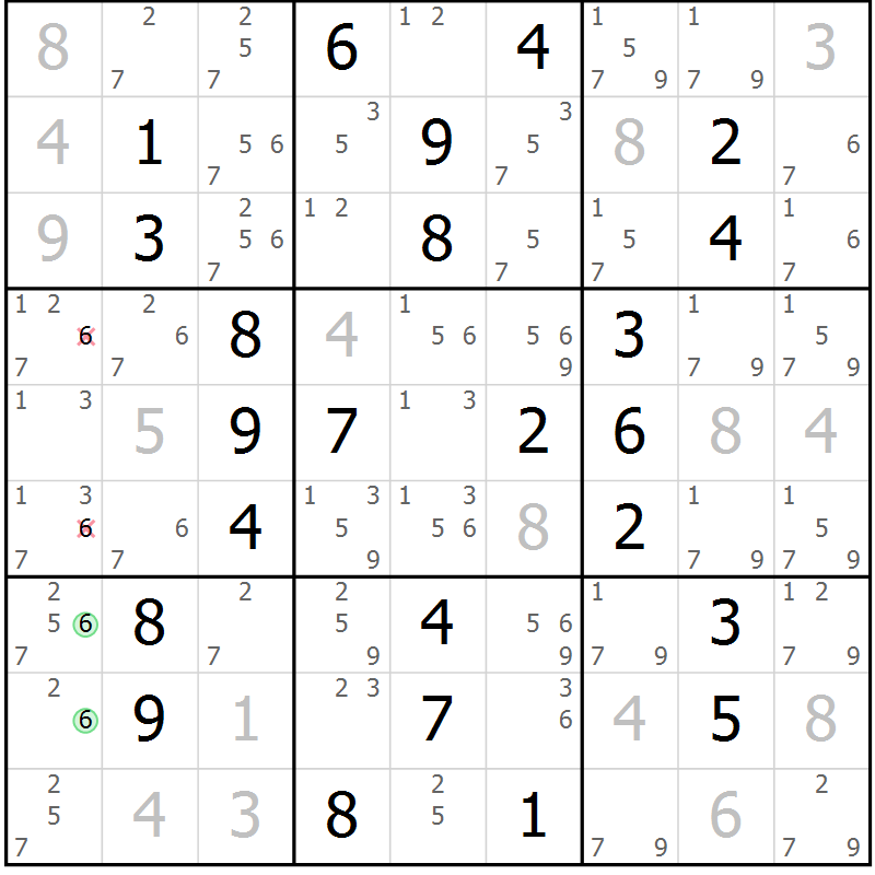 Position des candidats pour la solution de la Gr 48 page 51 du magazine de sudoku Virtuose n° 110