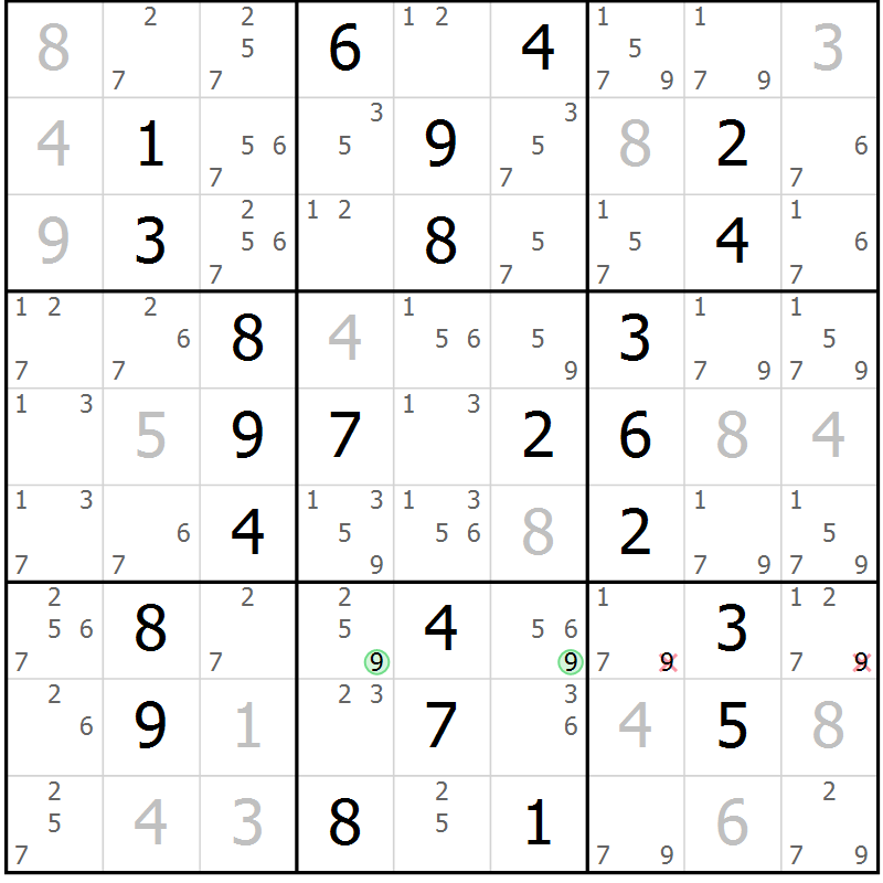 Position des candidats pour la solution de la Gr 48 page 51 du magazine de sudoku Virtuose n° 110