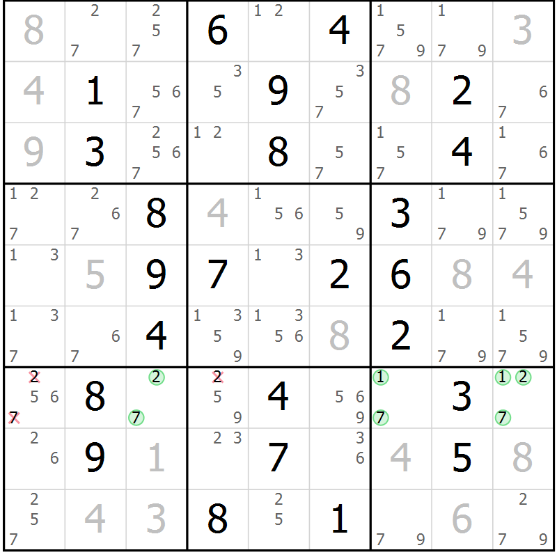 Position des candidats pour la solution de la Gr 48 page 51 du magazine de sudoku Virtuose n° 110