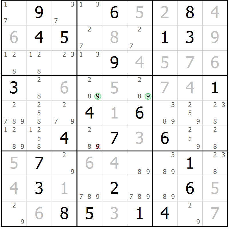 Position des candidats pour la solution de la Gr 49 page 52 du magazine de sudoku Virtuose n° 110