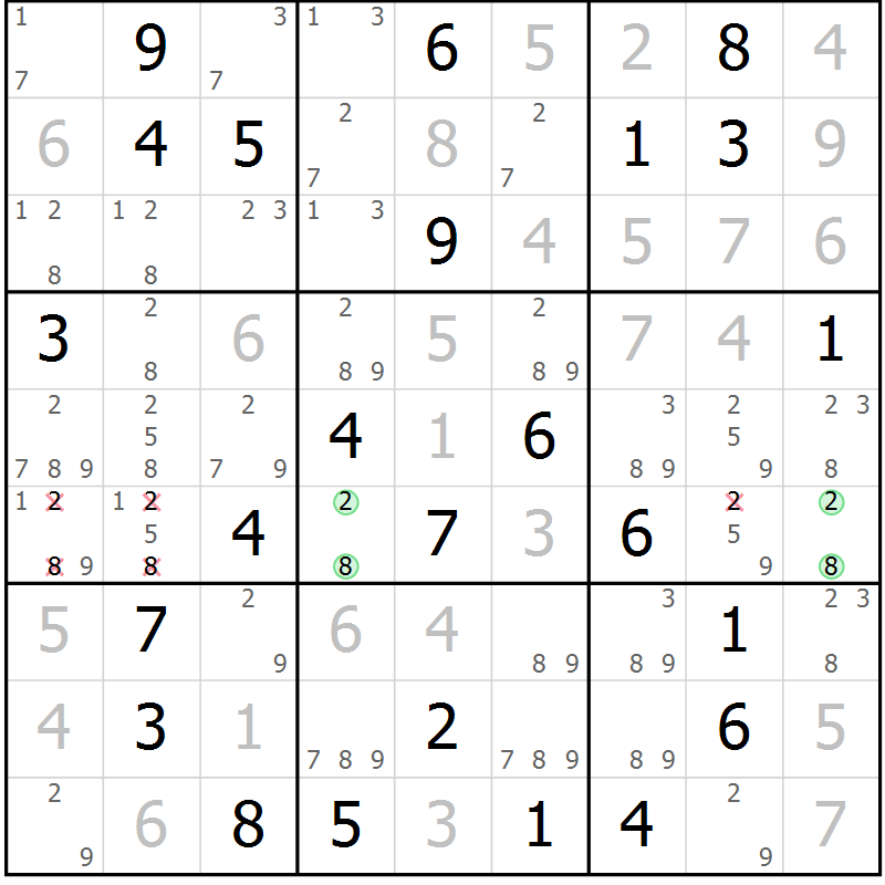 Position des candidats pour la solution de la Gr 49 page 52 du magazine de sudoku Virtuose n° 110