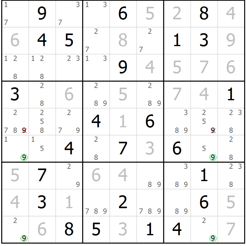 Position des candidats pour la solution de la Gr 49 page 52 du magazine de sudoku Virtuose n° 110