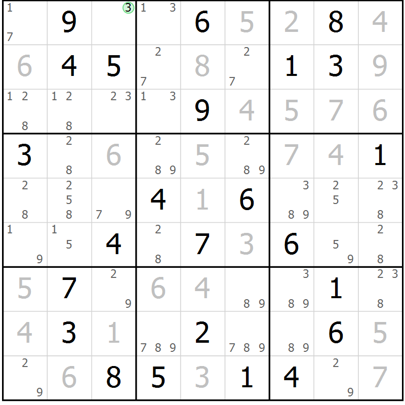Position des candidats pour la solution de la Gr 49 page 52 du magazine de sudoku Virtuose n° 110