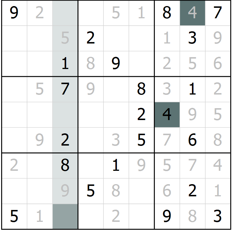 Position des candidats pour la solution de la Gr 5 page 8 du magazine de sudoku Virtuose n° 110