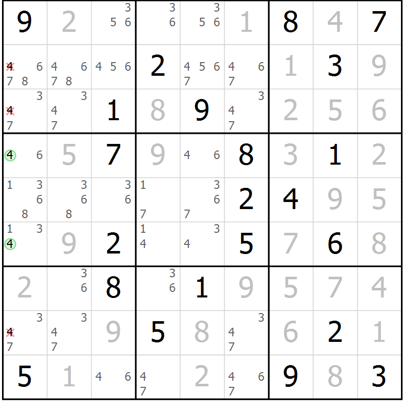 Position des candidats pour la solution de la Gr 5 page 8 du magazine de sudoku Virtuose n° 110