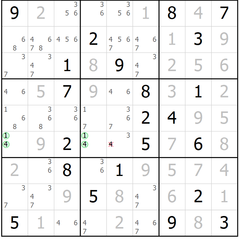 Position des candidats pour la solution de la Gr 5 page 8 du magazine de sudoku Virtuose n° 110
