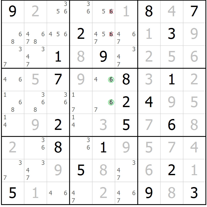 Position des candidats pour la solution de la Gr 5 page 8 du magazine de sudoku Virtuose n° 110