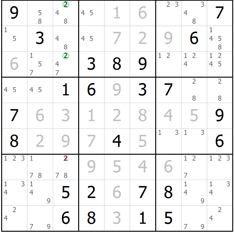 Position des candidats pour la solution de la Gr 50 page 53 du magazine de sudoku Virtuose n° 110
