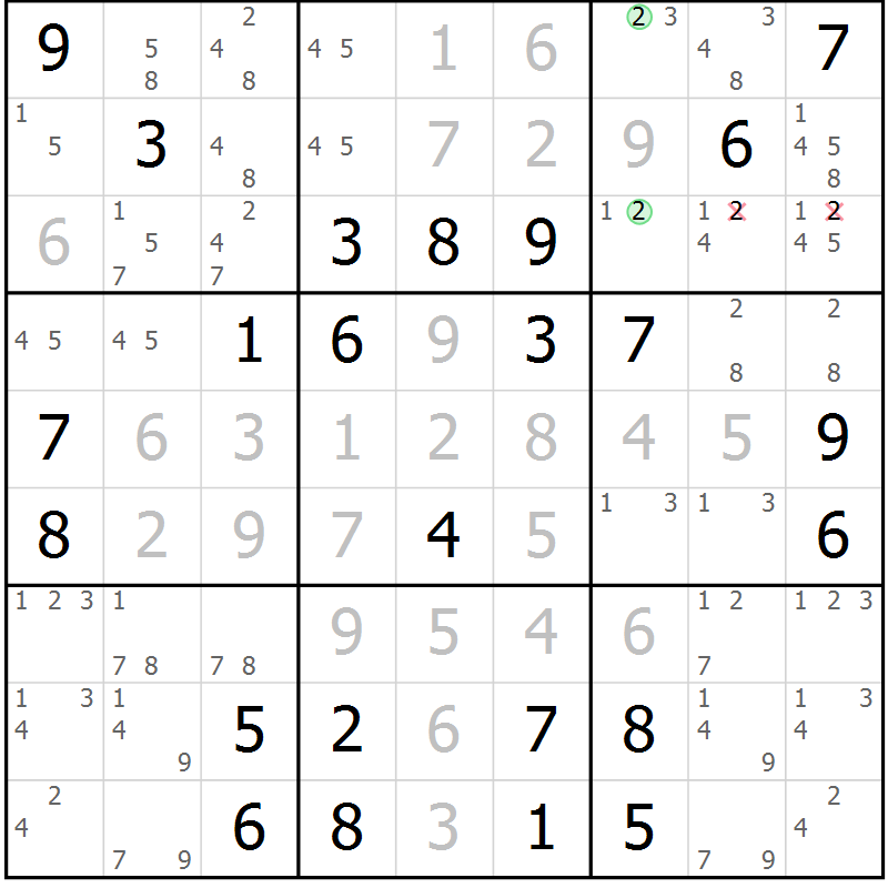 Position des candidats pour la solution de la Gr 50 page 53 du magazine de sudoku Virtuose n° 110