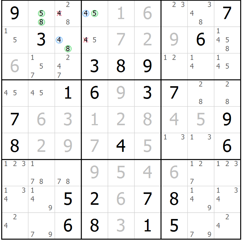 Position des candidats pour la solution de la Gr 50 page 53 du magazine de sudoku Virtuose n° 110
