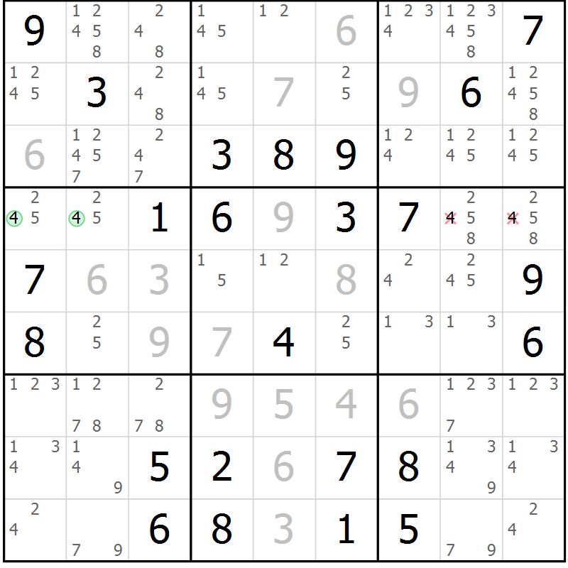 Position des candidats pour la solution de la Gr 50 page 53 du magazine de sudoku Virtuose n° 110