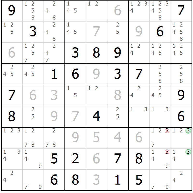 Position des candidats pour la solution de la Gr 50 page 53 du magazine de sudoku Virtuose n° 110