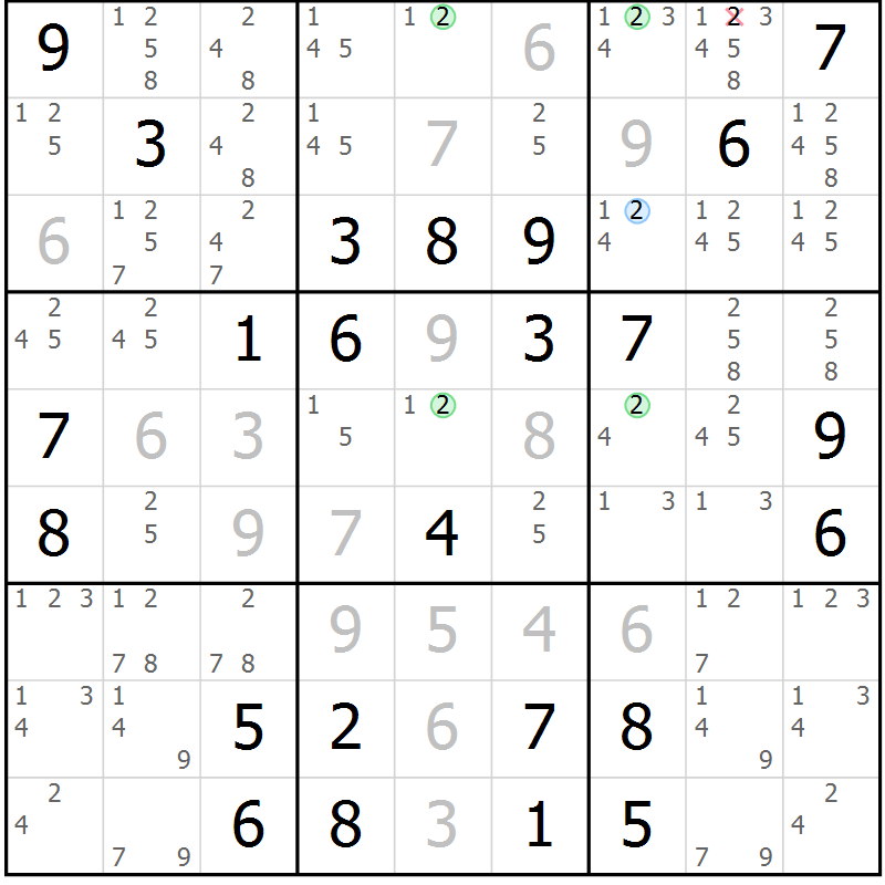 Position des candidats pour la solution de la Gr 50 page 53 du magazine de sudoku Virtuose n° 110