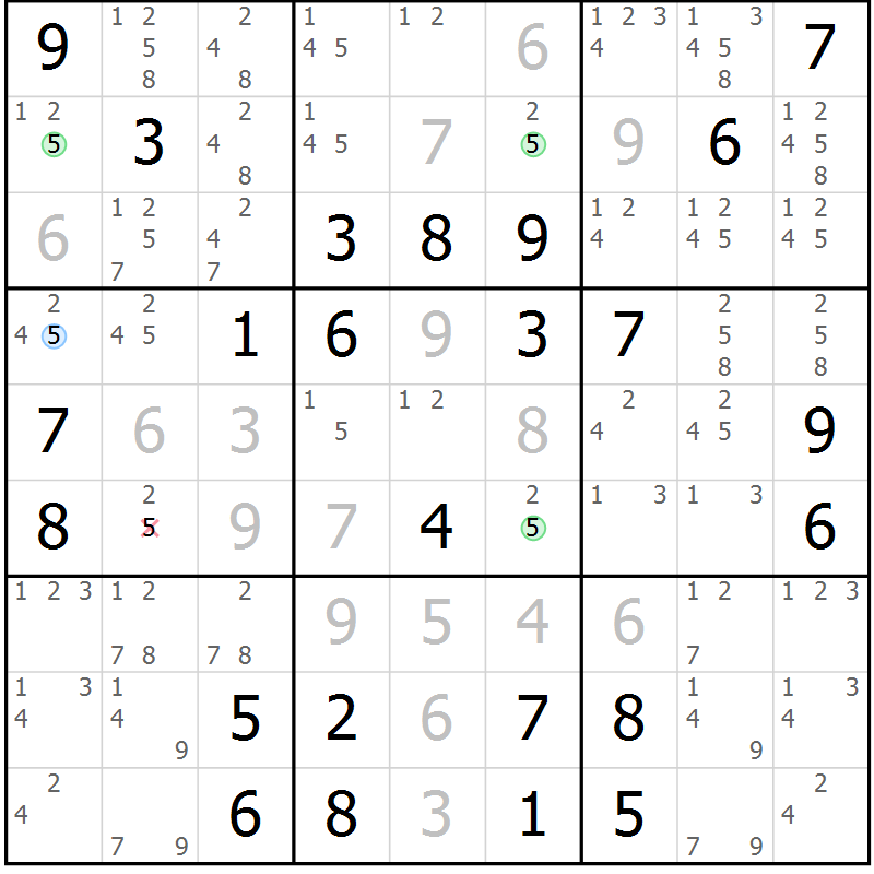 Position des candidats pour la solution de la Gr 50 page 53 du magazine de sudoku Virtuose n° 110