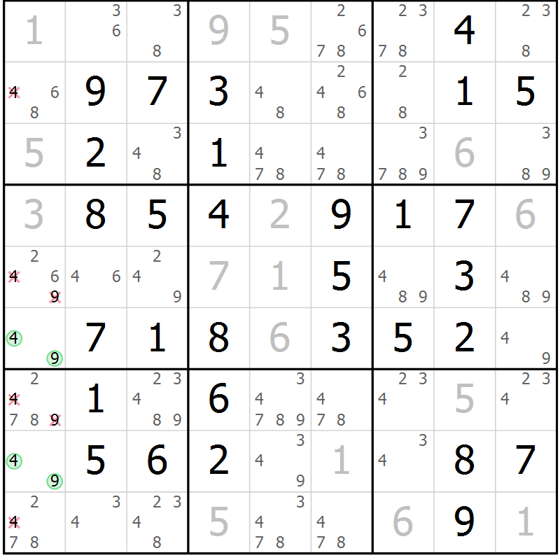 Position des candidats pour la solution de la Gr 51 page 54 du magazine de sudoku Virtuose n° 110