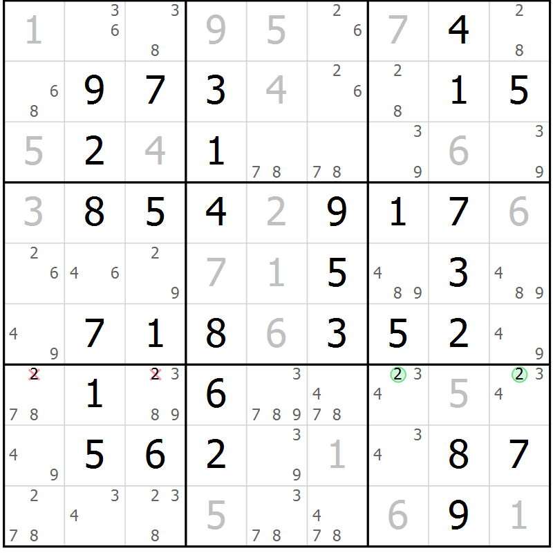 Position des candidats pour la solution de la Gr 51 page 54 du magazine de sudoku Virtuose n° 110