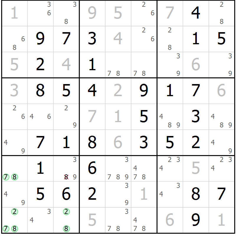Position des candidats pour la solution de la Gr 51 page 54 du magazine de sudoku Virtuose n° 110
