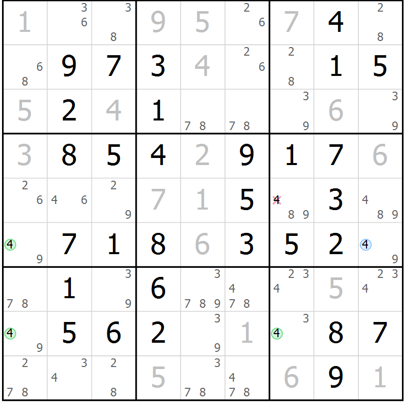 Position des candidats pour la solution de la Gr 51 page 54 du magazine de sudoku Virtuose n° 110