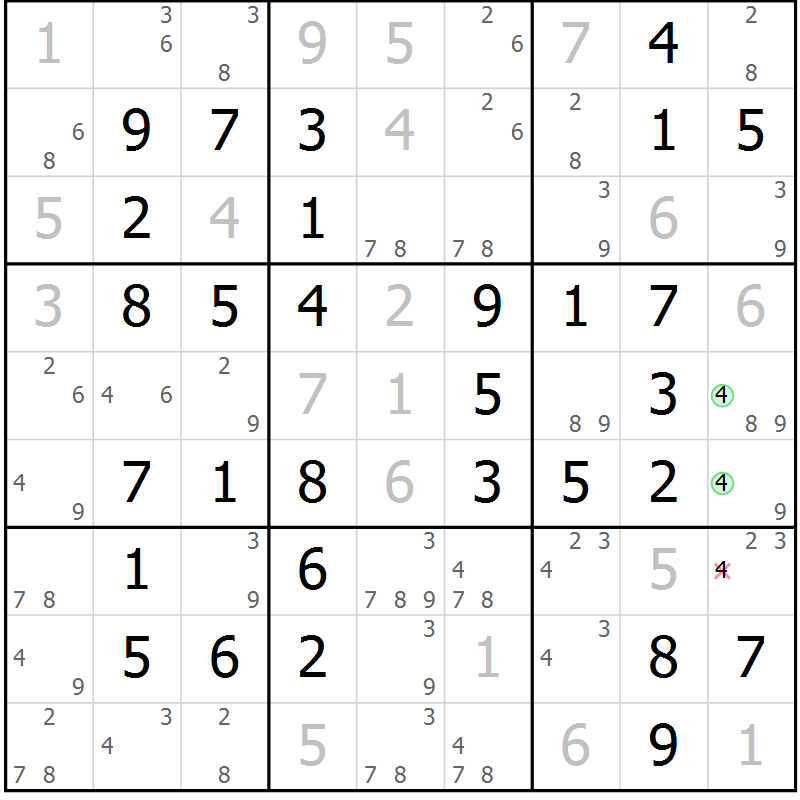 Position des candidats pour la solution de la Gr 51 page 54 du magazine de sudoku Virtuose n° 110