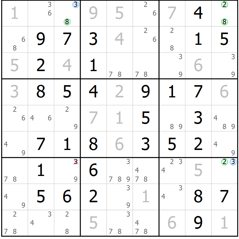 Position des candidats pour la solution de la Gr 51 page 54 du magazine de sudoku Virtuose n° 110