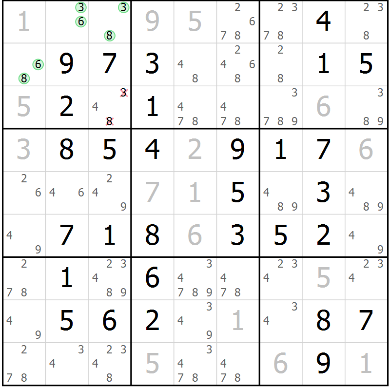 Position des candidats pour la solution de la Gr 51 page 54 du magazine de sudoku Virtuose n° 110