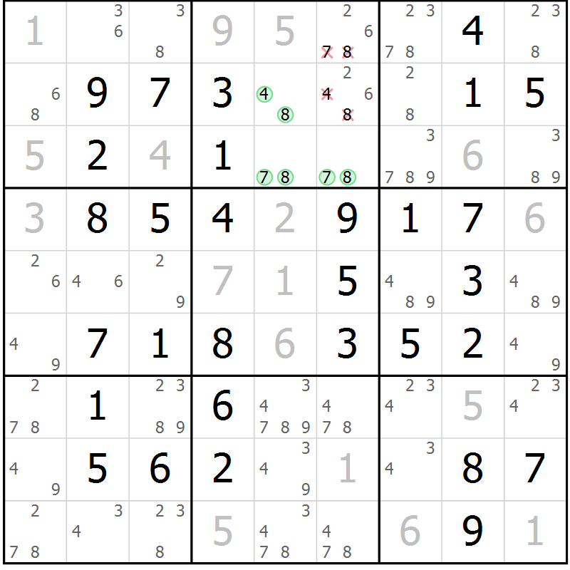 Position des candidats pour la solution de la Gr 51 page 54 du magazine de sudoku Virtuose n° 110