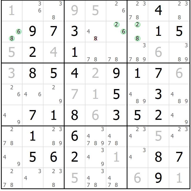 Position des candidats pour la solution de la Gr 51 page 54 du magazine de sudoku Virtuose n° 110