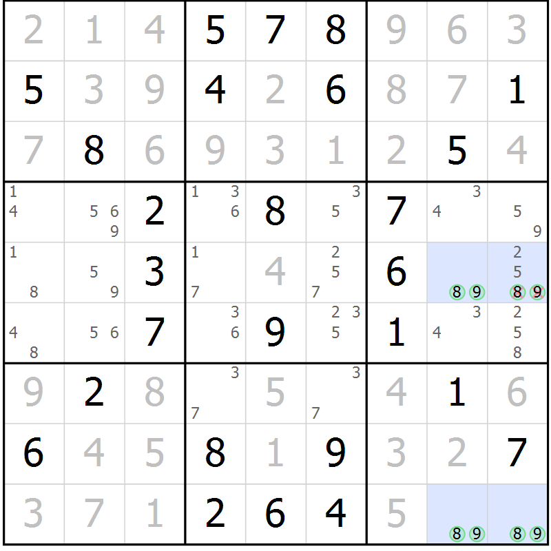 Position des candidats pour la solution de la Gr 52 page 55 du magazine de sudoku Virtuose n° 110